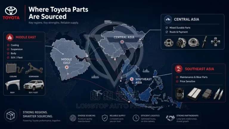 Toyota parts sourcing focus map for Middle East Central Asia and Southeast Asia markets