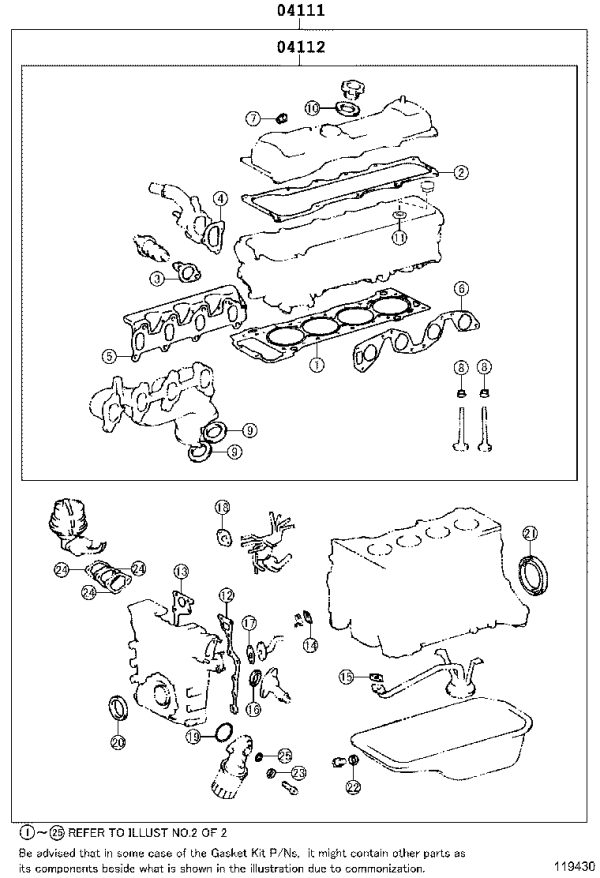 Engine Overhaul Gasket Set 04111-75012 for Toyota Hiace
