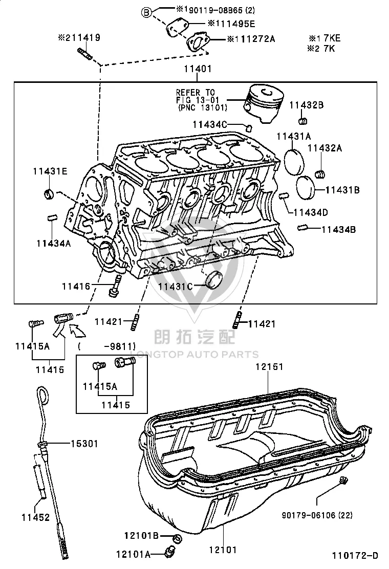 Engine Cylinder Block 11401-79727 for Toyota T.U.V