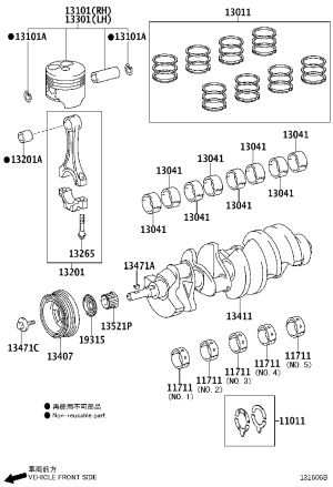 Piston (left) 13301-5008002 for Toyota Crown