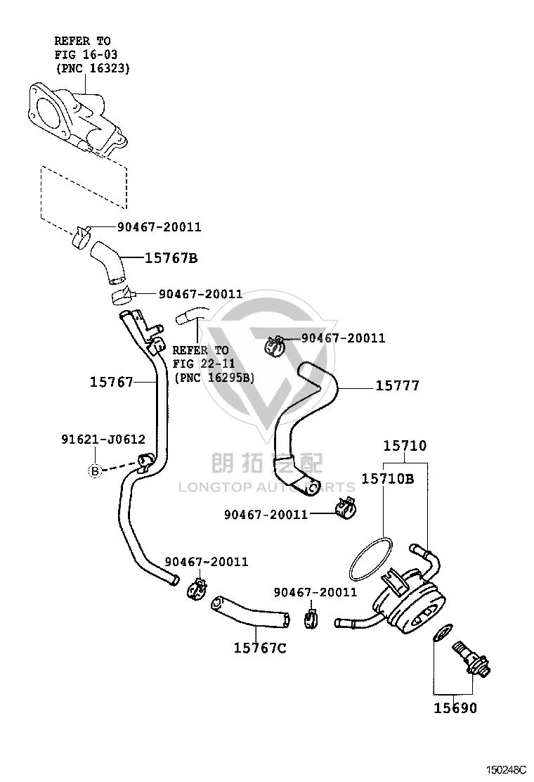 5-Inch Water Bypass Hose 16282-50040 for Toyota Land Cruiser