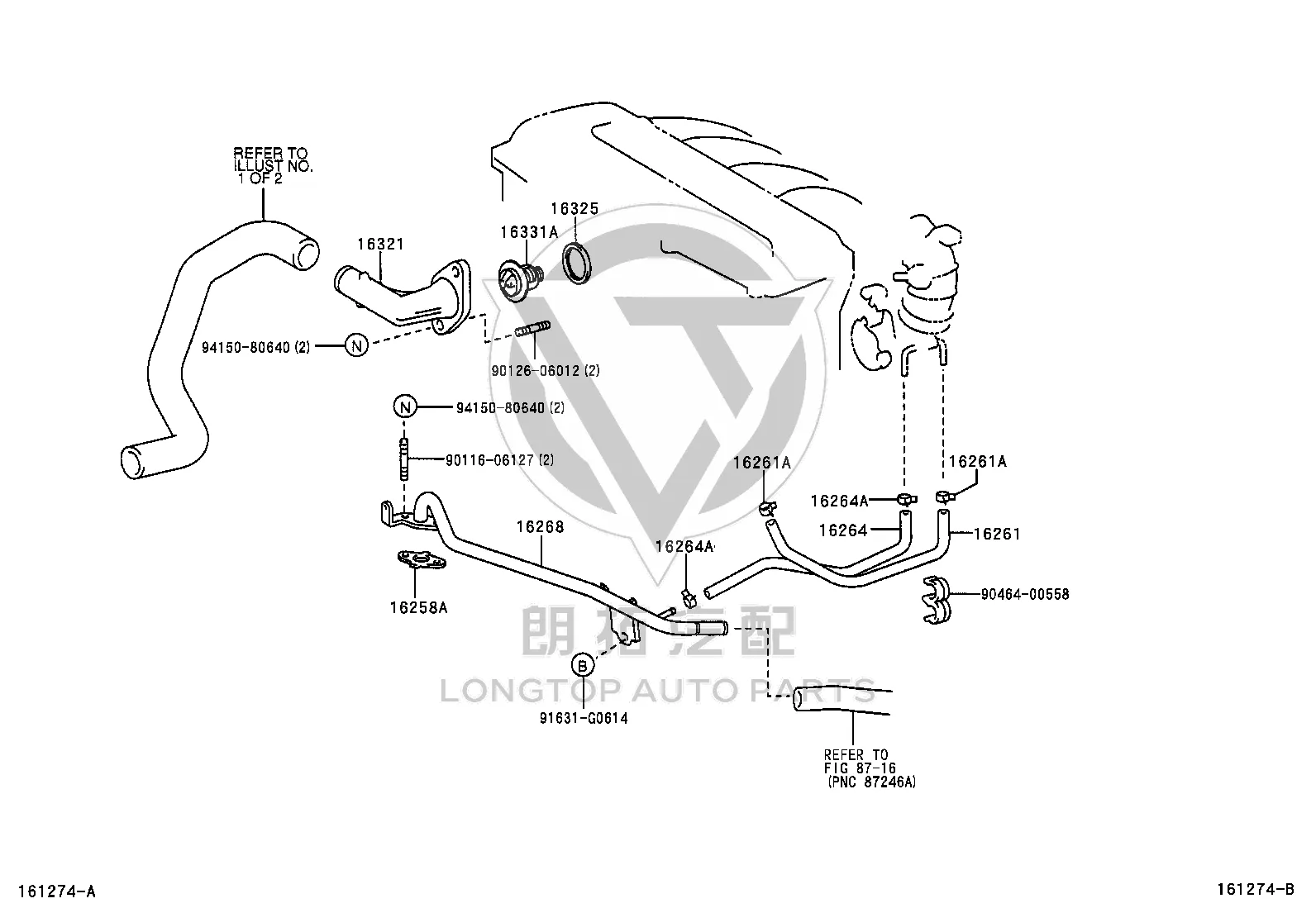 Water Bypass Hose 16264-28020 for Toyota Picnic