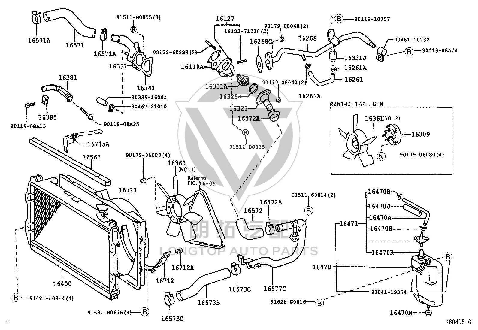 Water Bypass Hose 16261-75100 for Toyota Prado