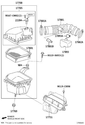 Air filter assembly 177000-V120 for Toyota Crown