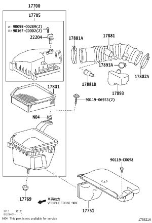 Air filter assembly 17700-0P060 for Toyota Crown