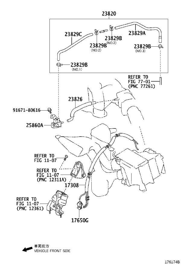 Carbon Tank Evaporative Emission Pipe 23829-31080 for Lexus RX270