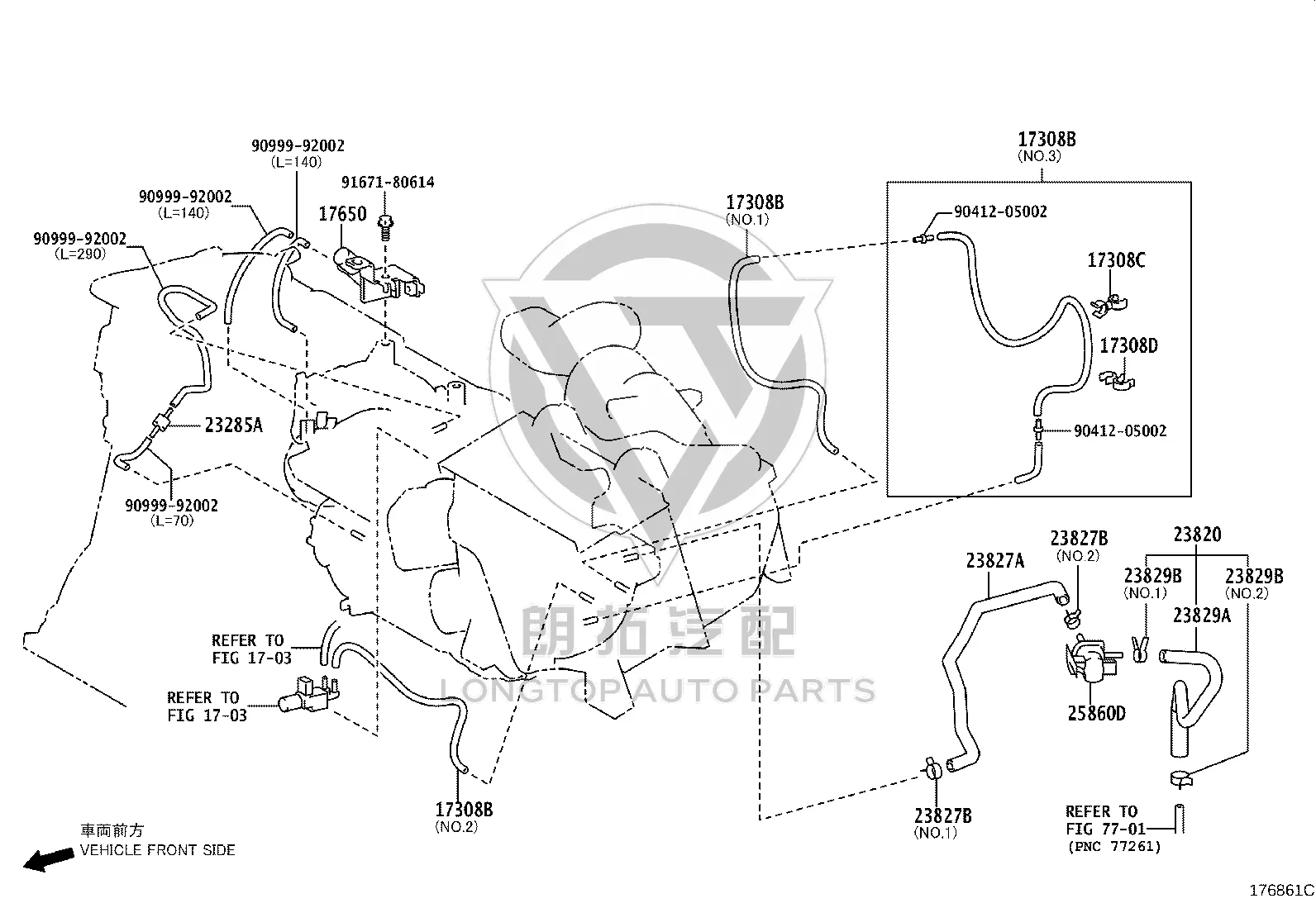Carbon Canister Evaporative Emission Pipe 23827-31050 for Lexus RX