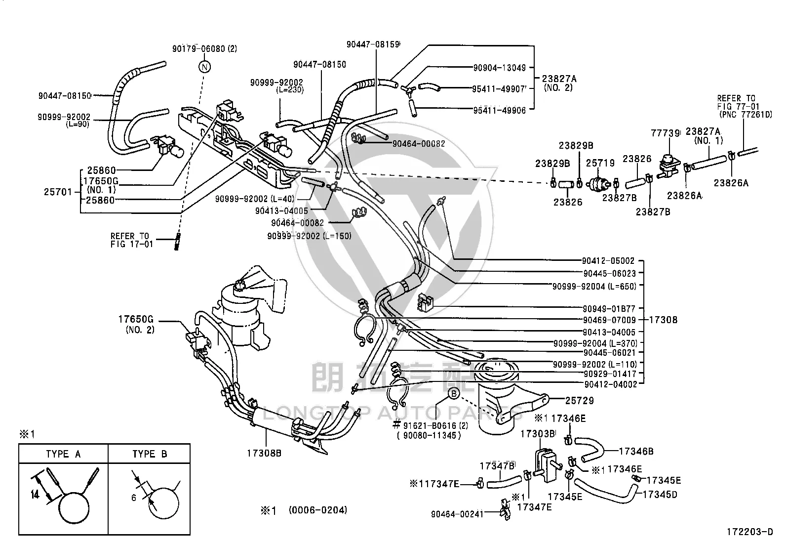Vacuum Switch Valve Hose 23827-0A030 for Toyota Avalon