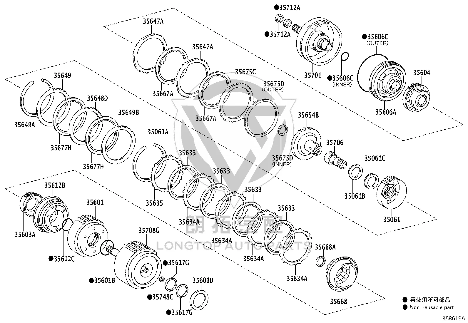 Sun gear sub-assembly of planetary gear train 35706-52010 for Toyota Corolla