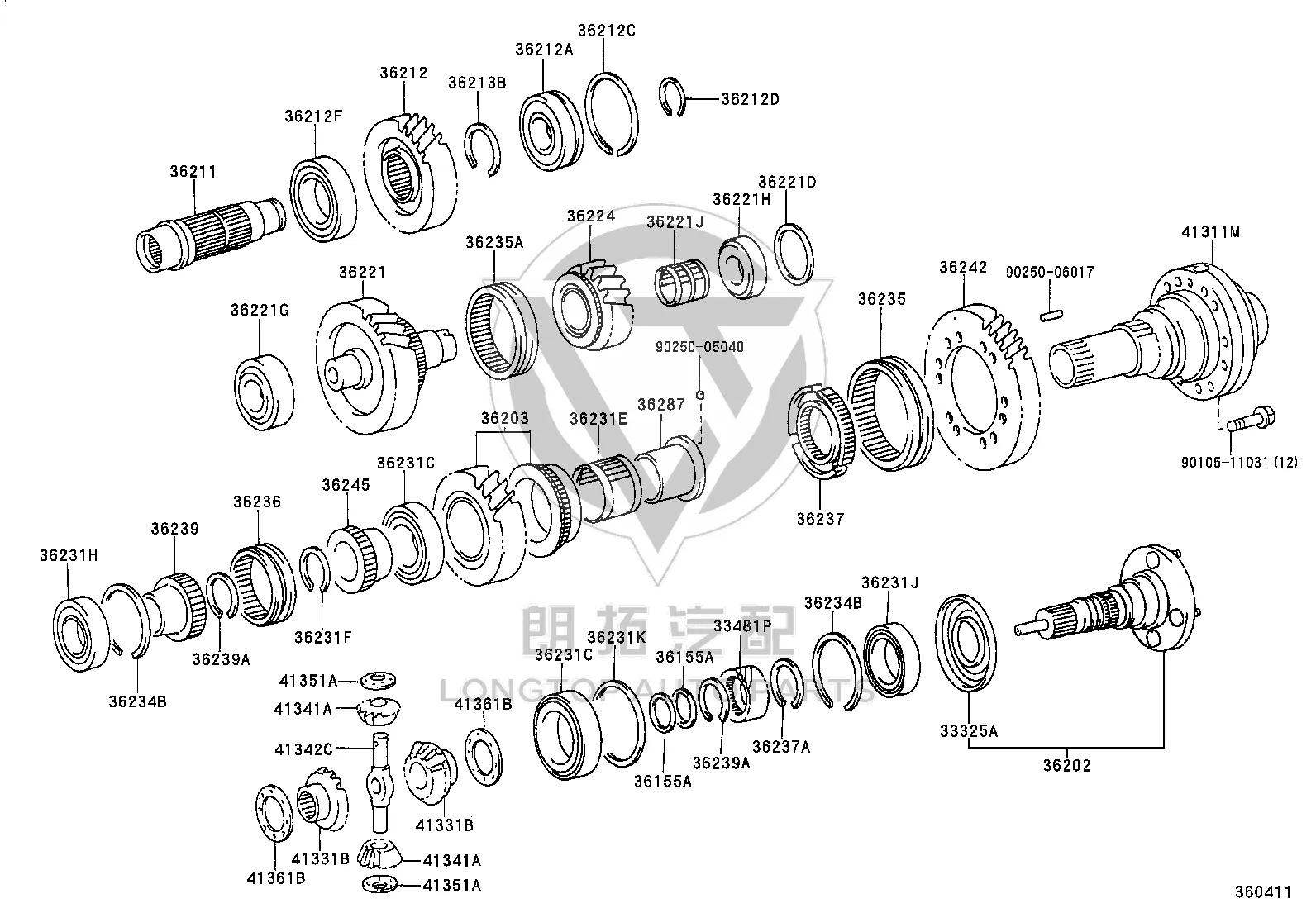 Center Differential Half Shaft Gear 41331-60031 for Toyota Mega Cruiser