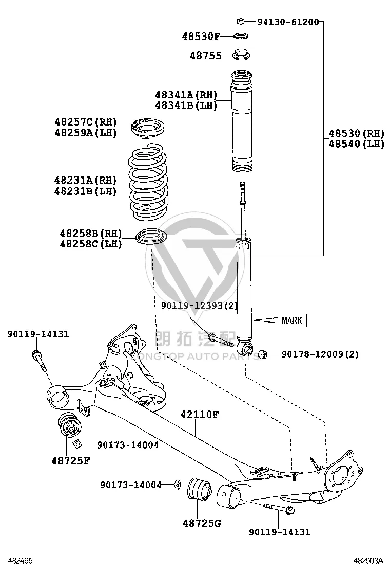 Rear Shock Absorber Core Right 48530-80502 for Toyota Corolla