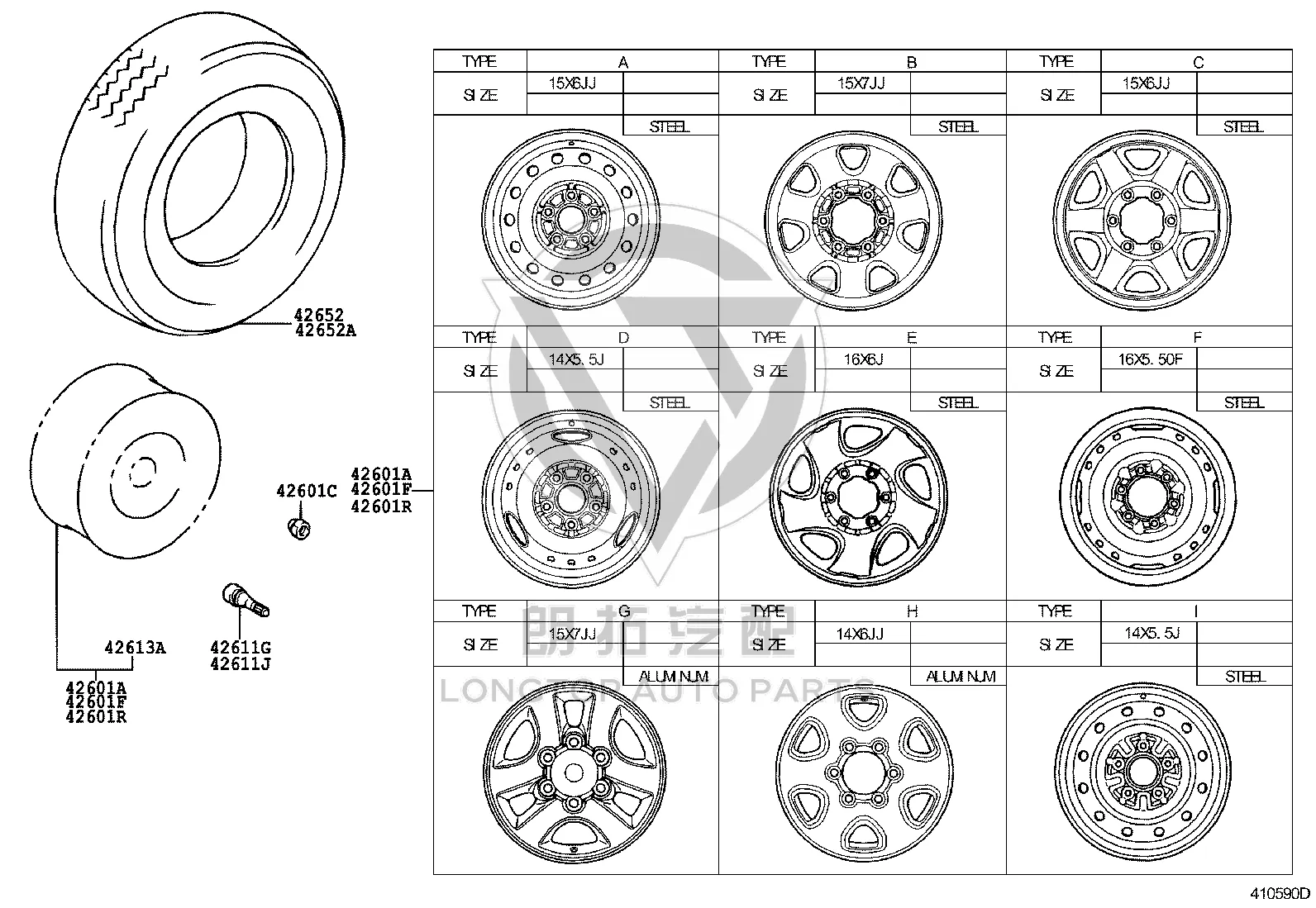 Spare tire rim 42601-26321 for Toyota Hilux