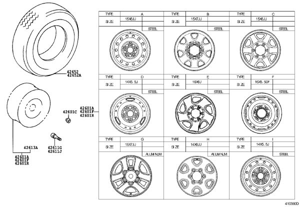 Spare tire rim 42601-26321 for Toyota Hilux