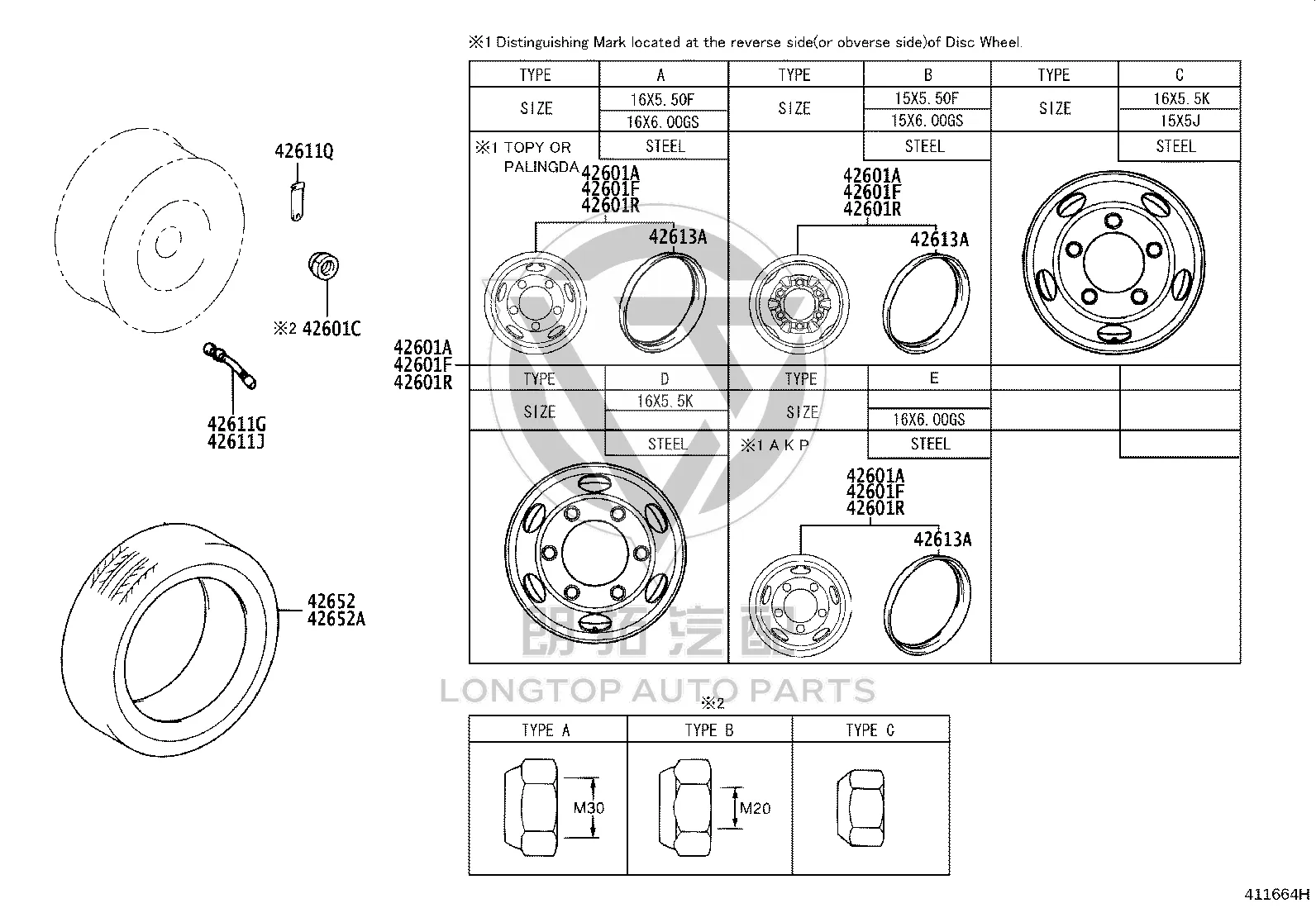 Wheel Nut 42633-55030 for Toyota Coaster