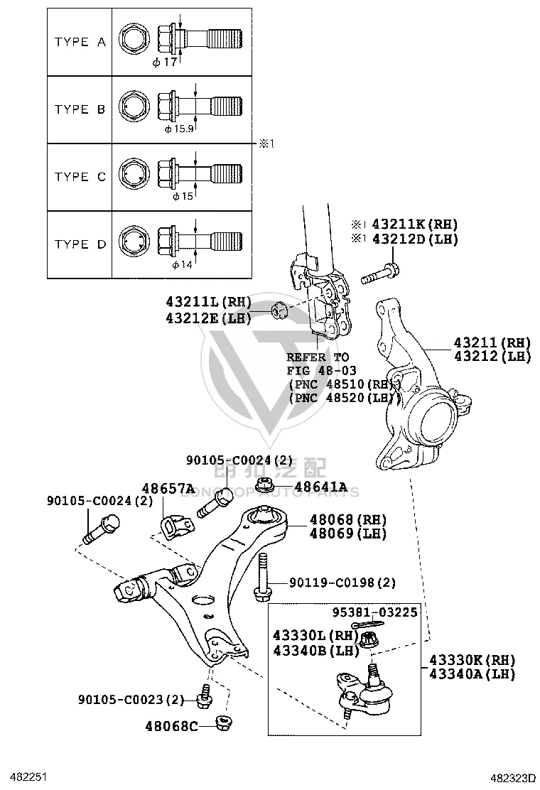Front steering knuckle (left) 43212-06230 for Toyota Camry
