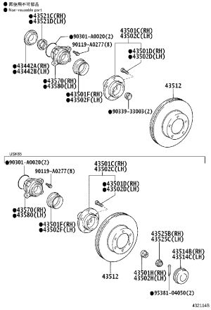 Front Wheel Bearing (Right) 43570-0C010 for Toyota Sequoia