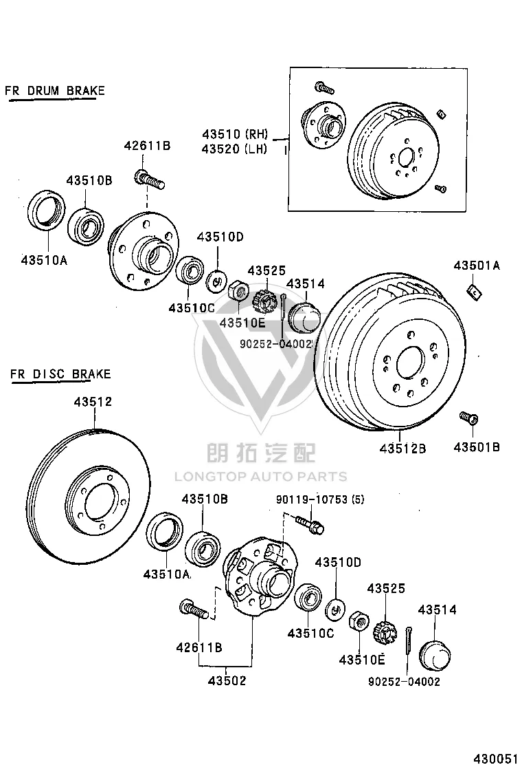 Front Right Brake Rotor 43512-26090 for Toyota Hiace