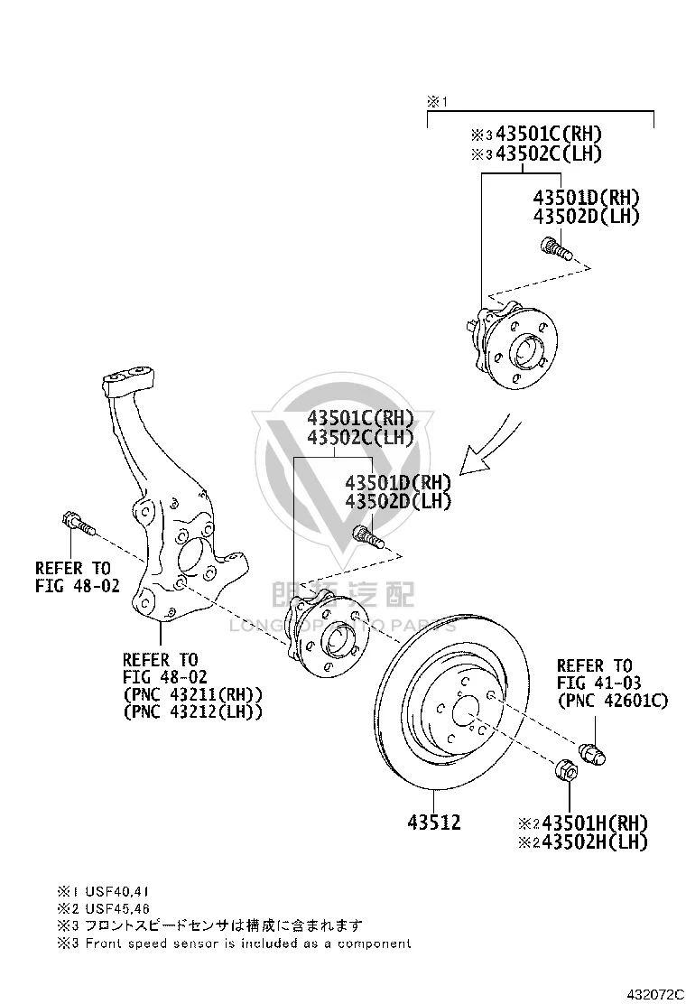 Front Wheel Hub Bearing Assembly 43550-50061 for Lexus LS460