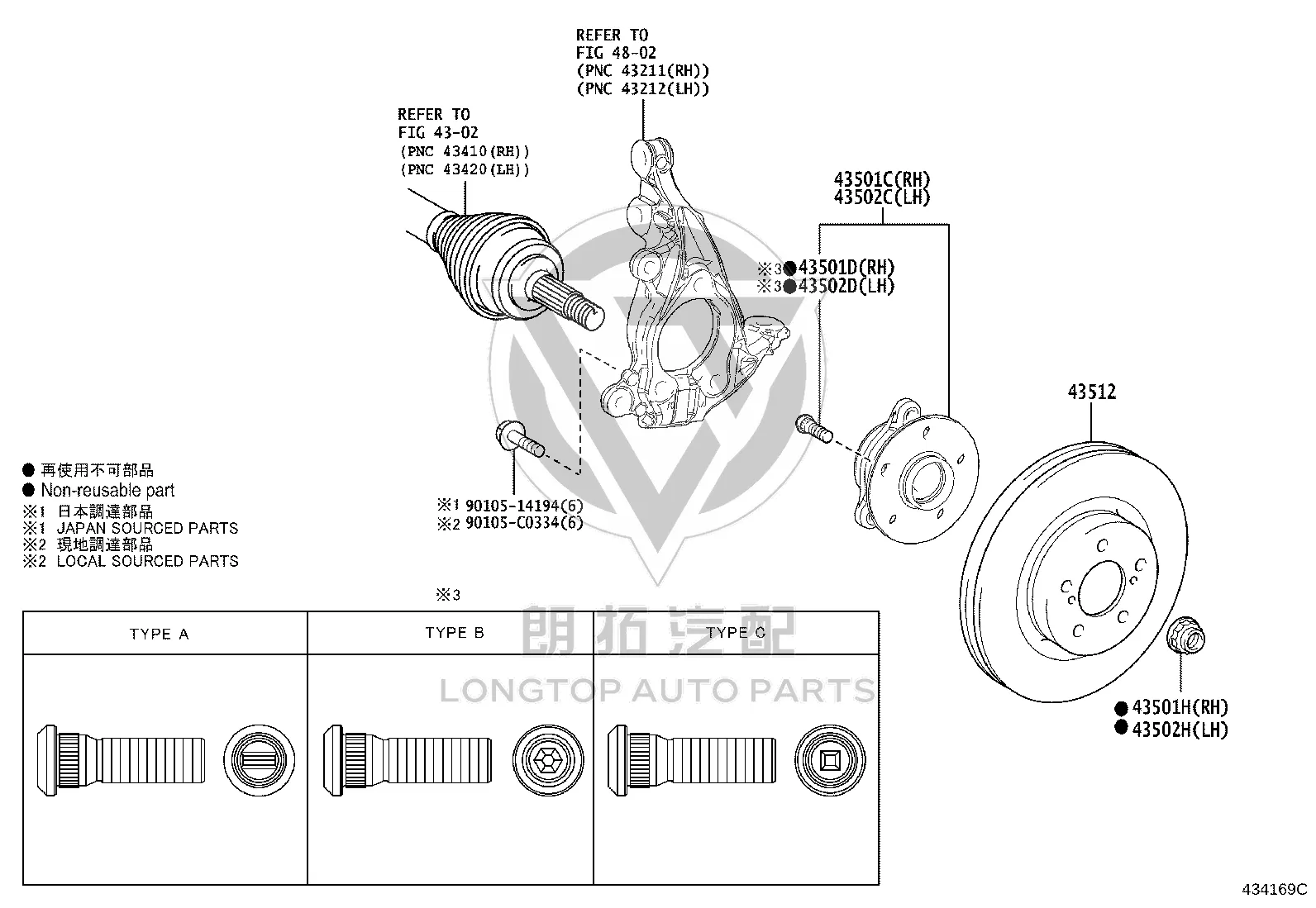 Front Wheel Hub Bearing 43550-4040 for Toyota C-HR