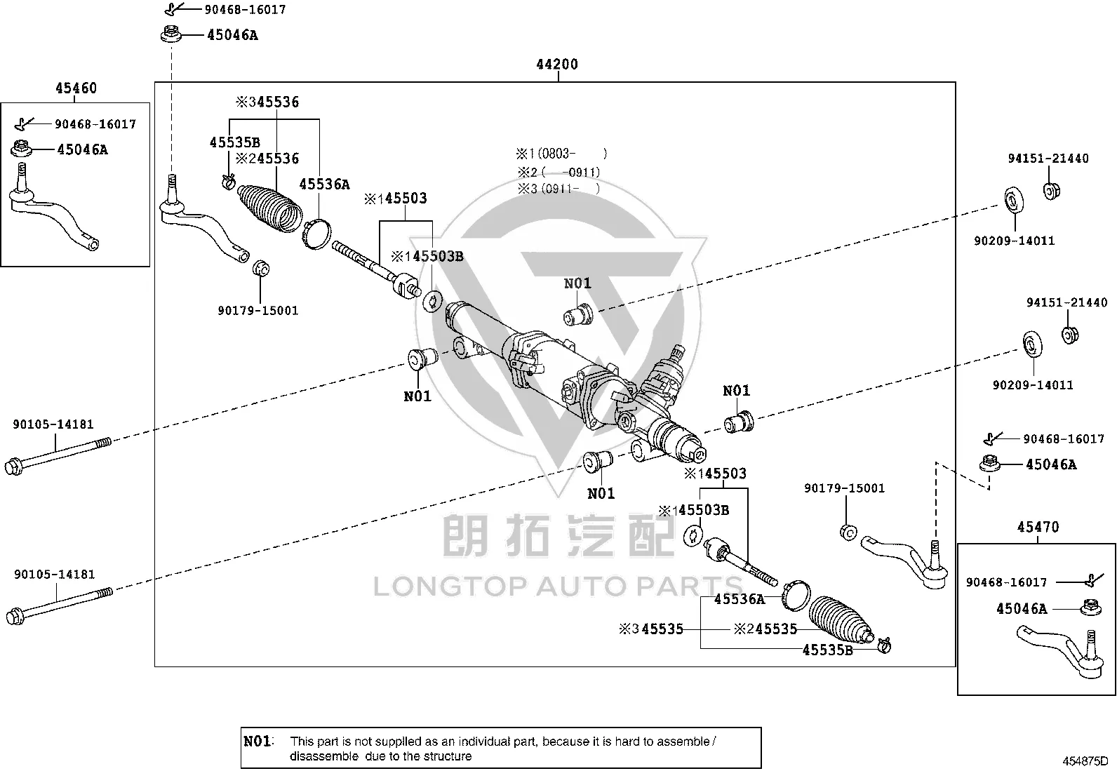 Steering Gear 44200-50250 for Lexus LS600H