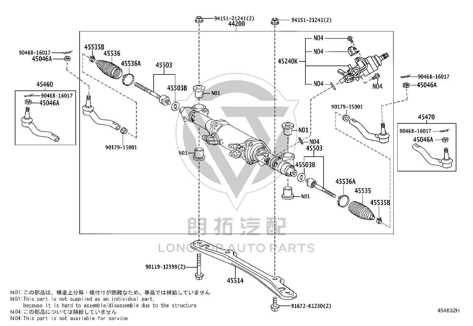 Steering Gear 44200-50430 for Lexus LS460