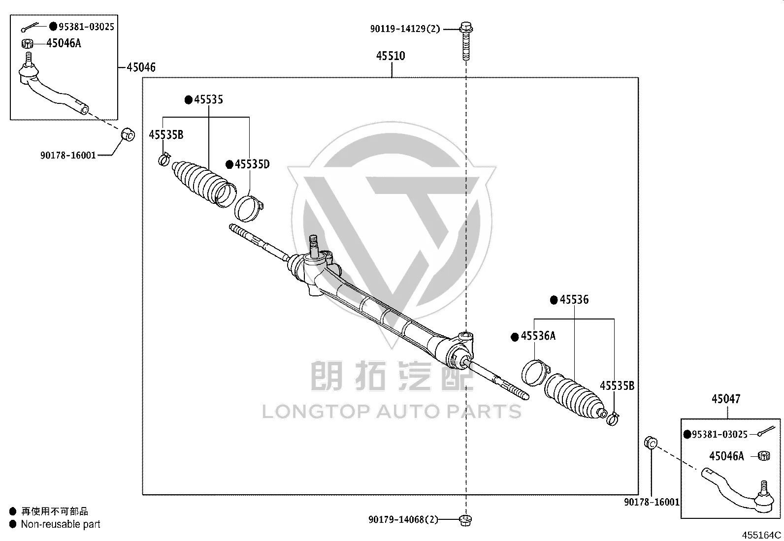 Steering Gear 45510-58030 for Toyota Alphard