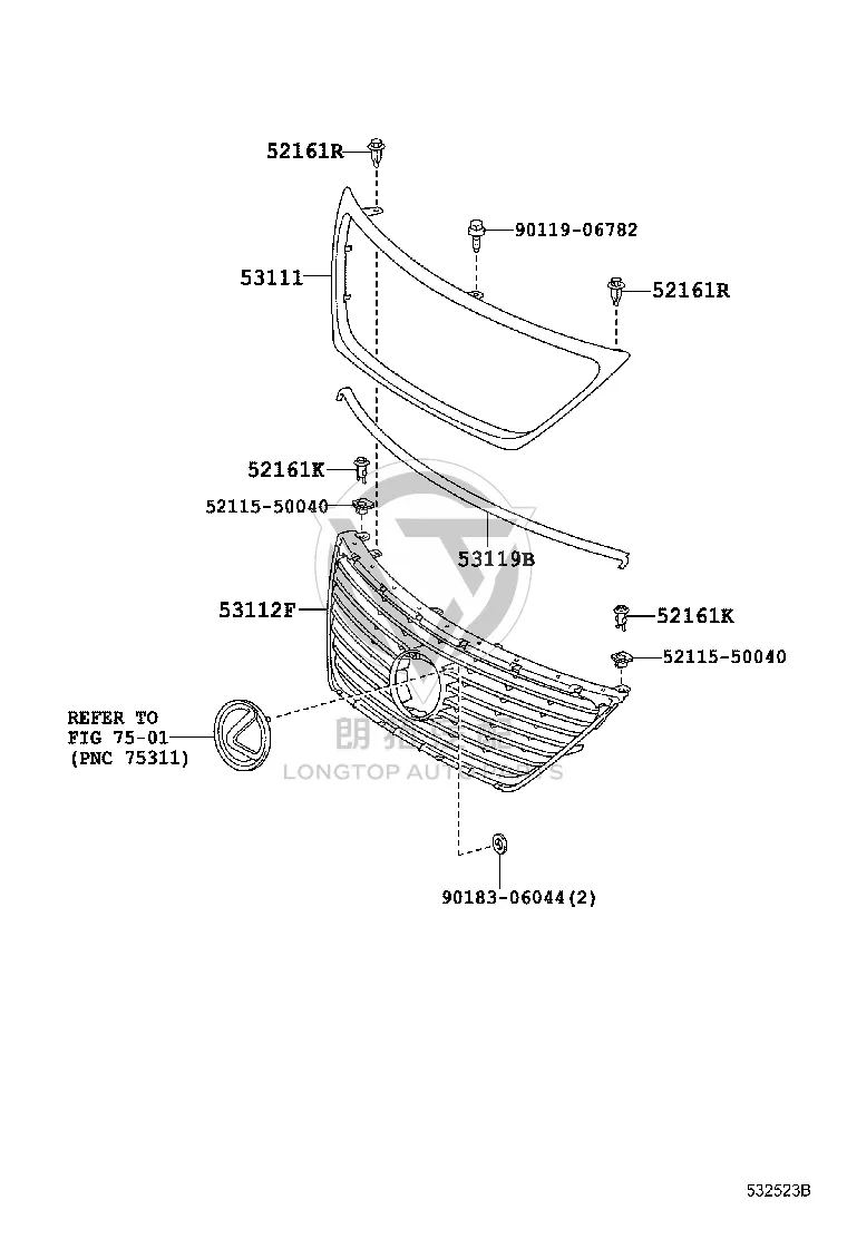 Grille Assembly 53100-50906 for Lexus LS600H