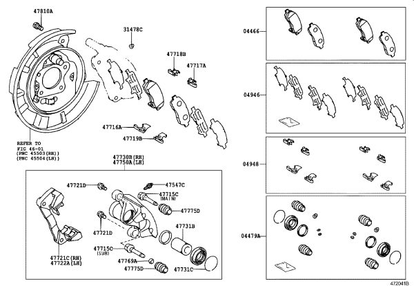 Rear brake caliper (left) 47750-07032 for Toyota Avalon