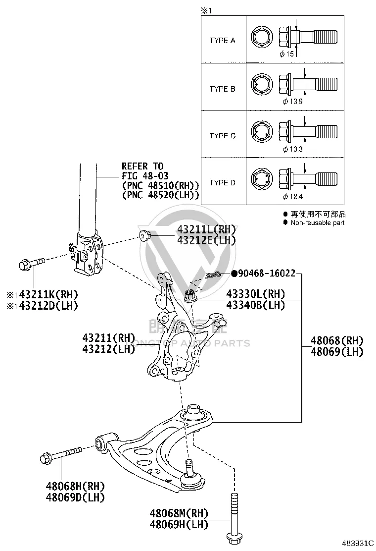 Front Lower Control Arm (Right) 48068-09201 for Toyota Yaris