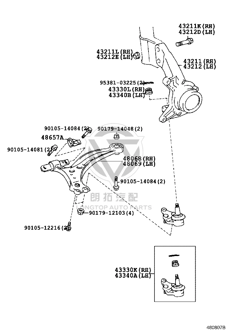 Front Lower Control Arm Right 48068-33030 for Toyota Avalon