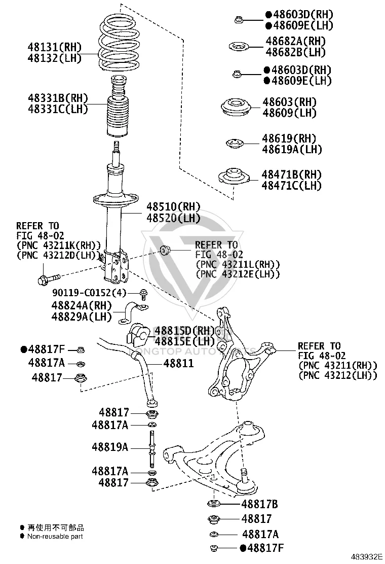 Front Shock Absorber Core (Right) 48510-0D710 for Toyota Yaris