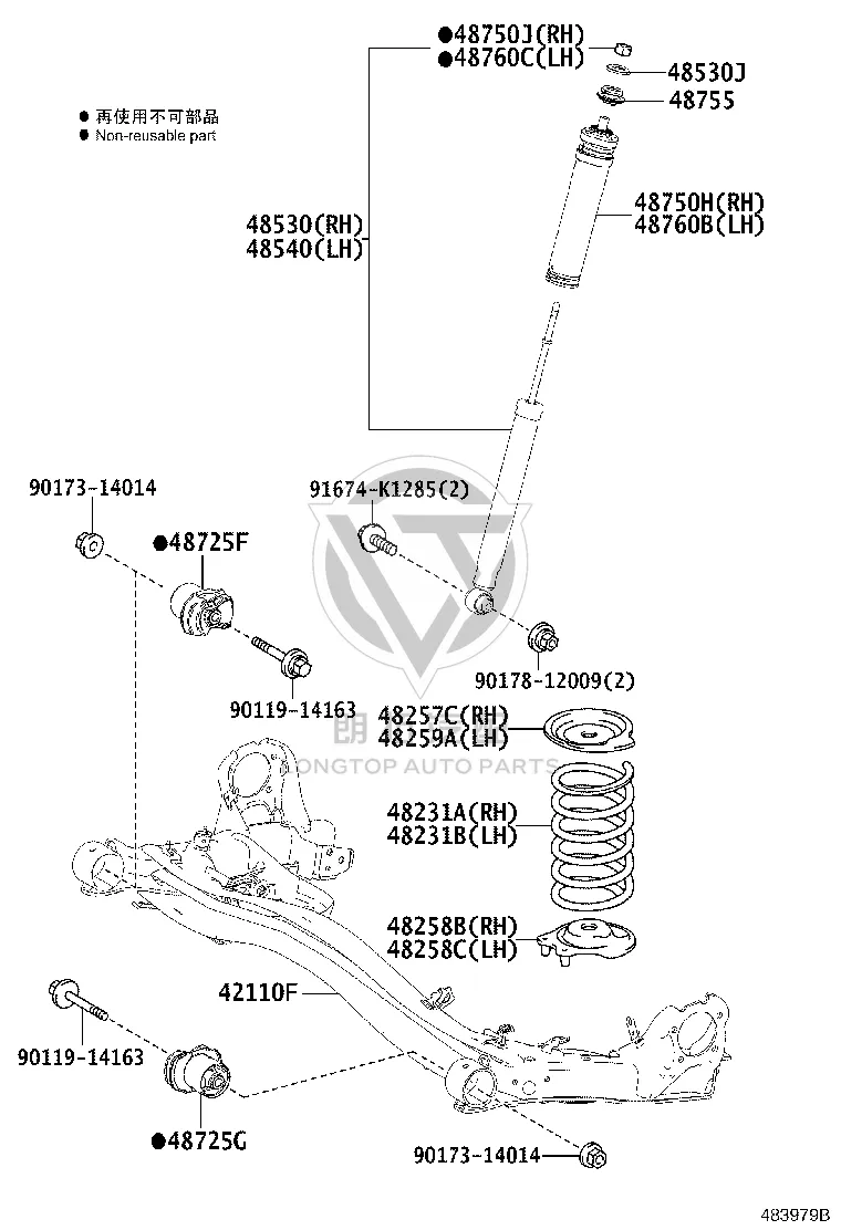 Rear Shock Absorber Core (Right) 48531-80785 for Toyota NOAH