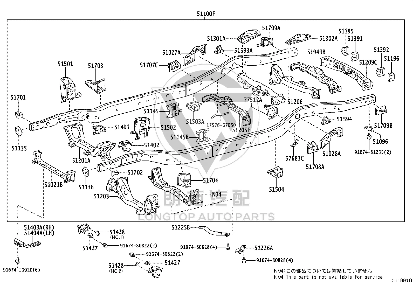 Front Suspension Cross Member Left Bracket Sub-Assembly 51403-60020 for Toyota 4RUNNER