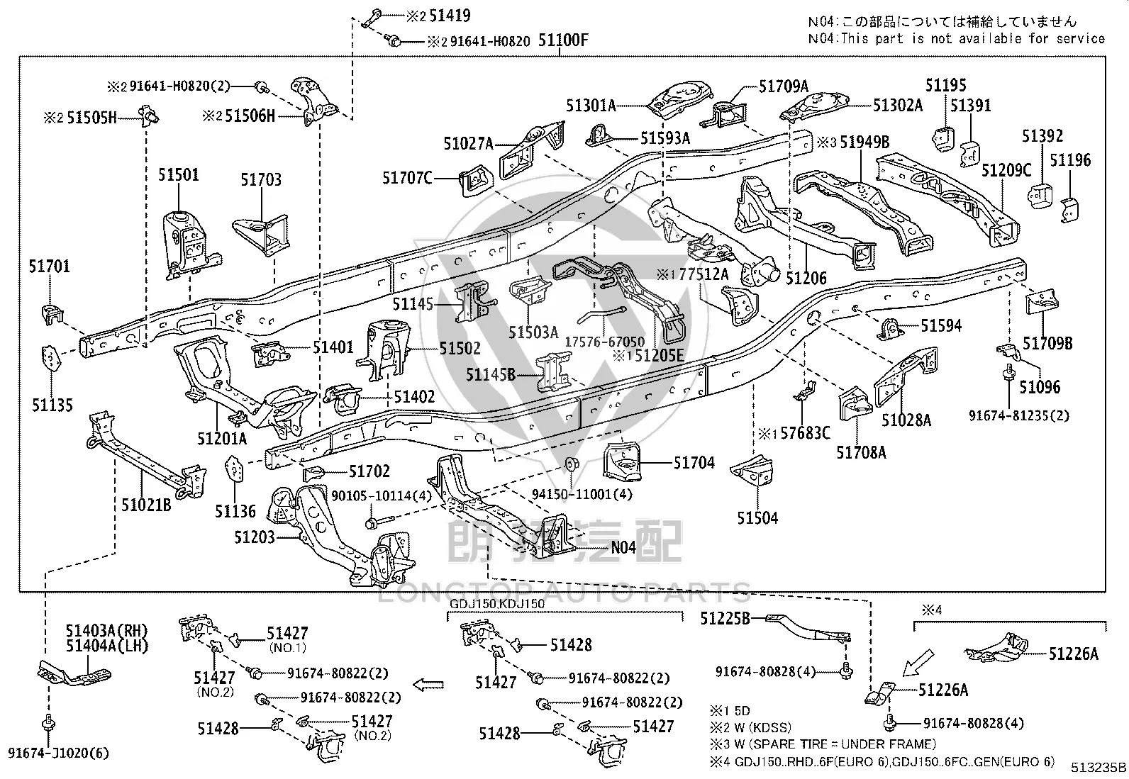 Left Mount Sub-assembly for Front Suspension Cross Beam 51403-60030 for Toyota Land Cruiser Prado