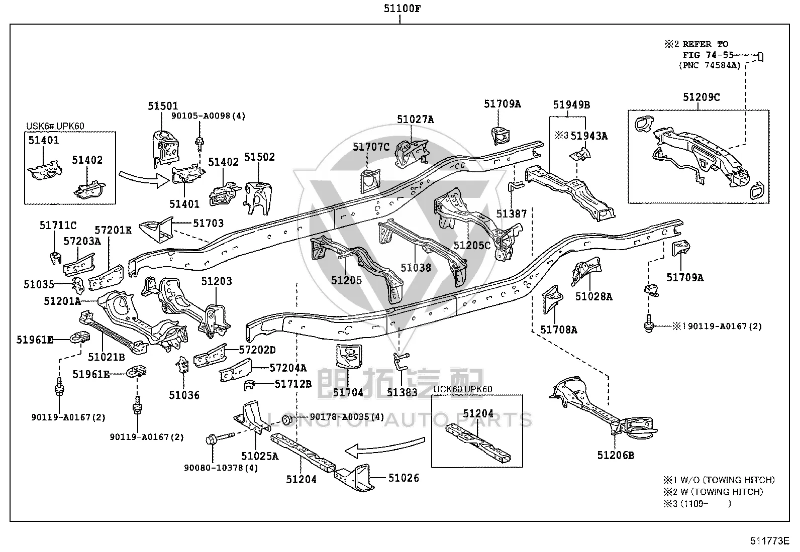 Spare Wheel Carrier Cross Beam 51099-0C010 for Toyota Sequoia