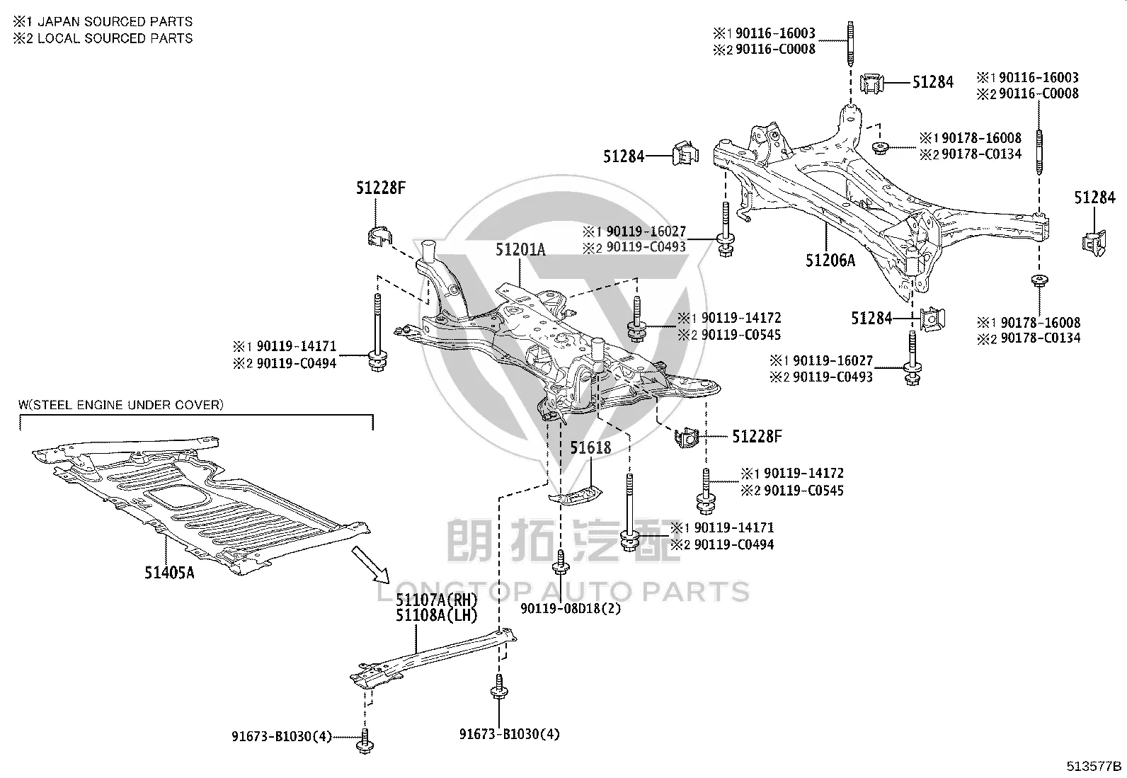 Yuanbao Beam Bracket Right Front 51107-02130 for Toyota Allion