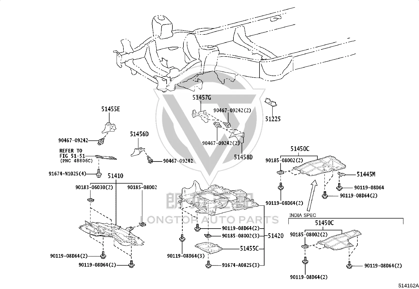 Engine 1 Undercover Assembly 51410-60180 for Lexus LX