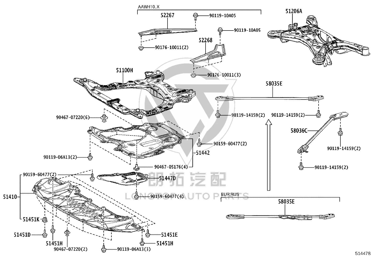 Engine 1 Undercover Assembly 51410-V2010 for Lexus LM350H