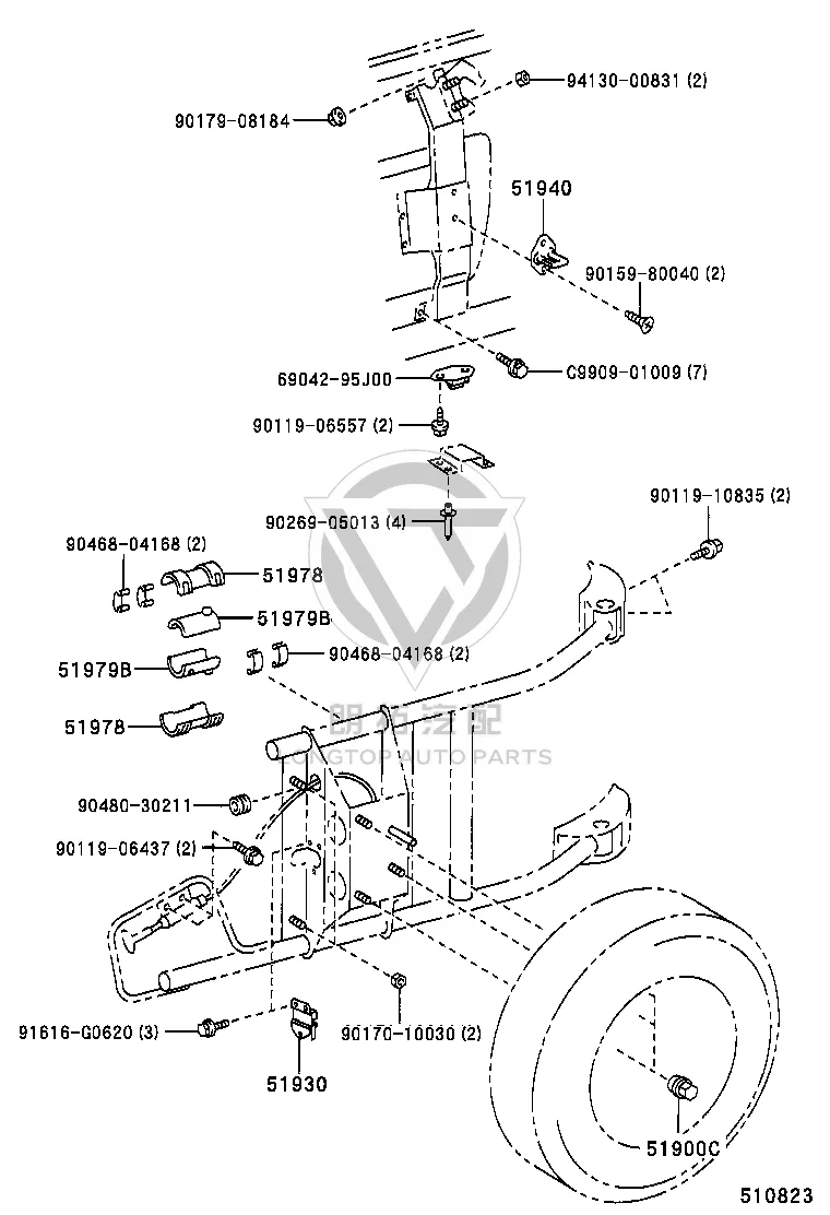 Spare Wheel Carrier Lock Assembly 51930-89101 for Toyota Mega Cruiser