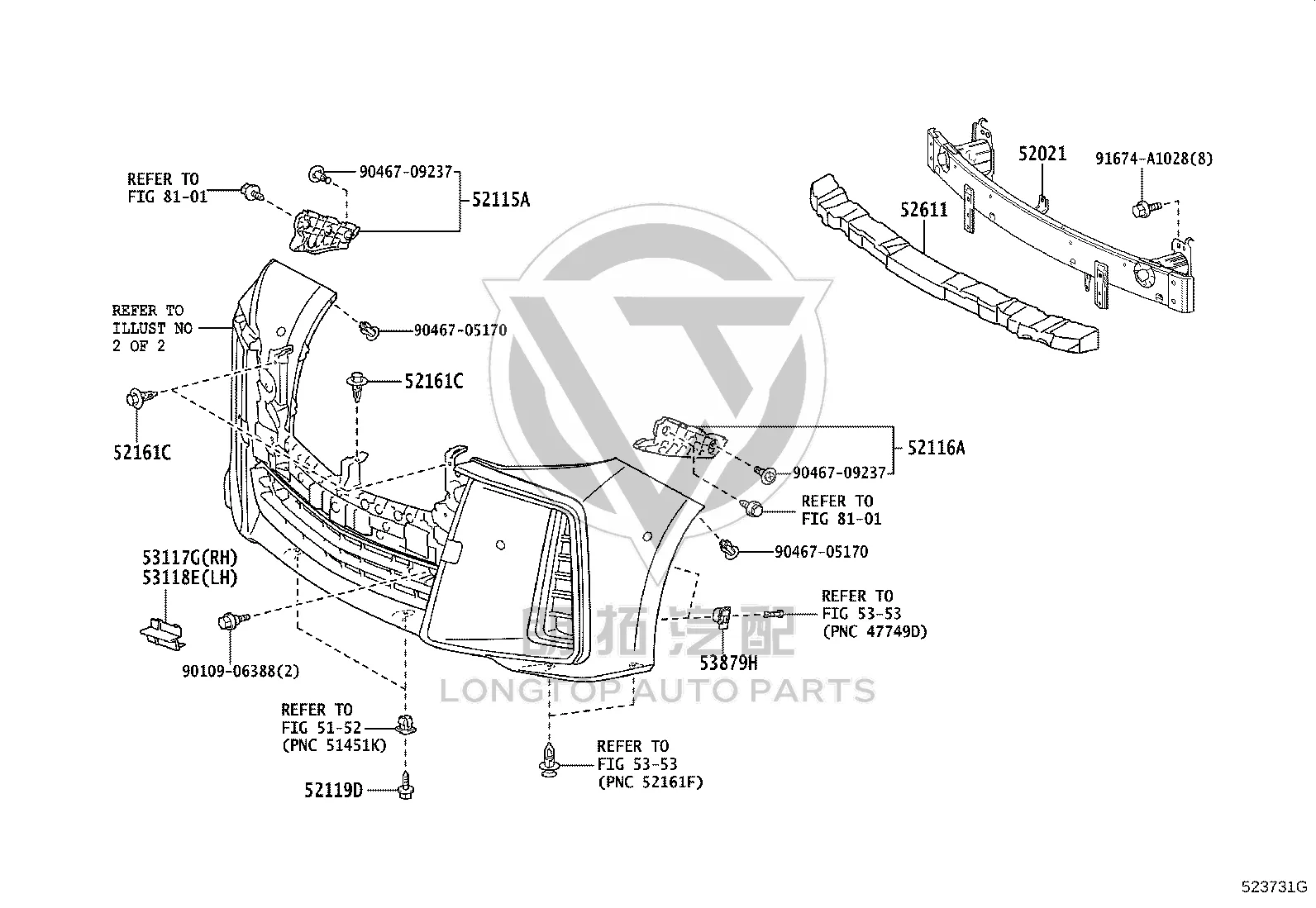 Lower Left Bracket of Radiator Grille 53118-58050 for Toyota ALPHARD