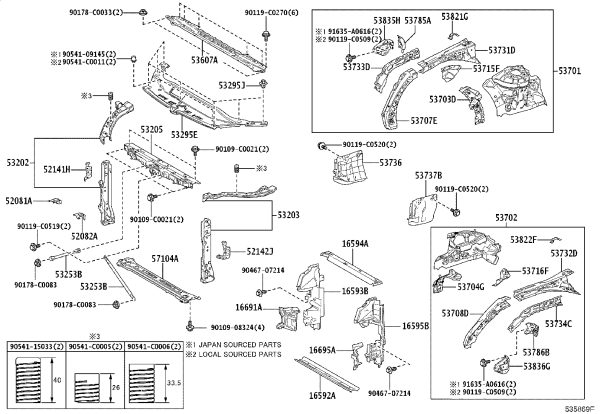 Water Tank Frame Lower 57104-07030 for Toyota Avalon