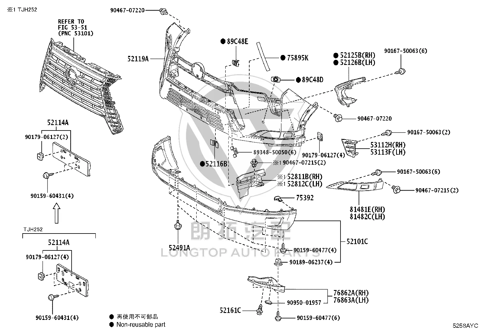 Front Bumper Sub-Assembly 52101-60420 for Lexus GX550