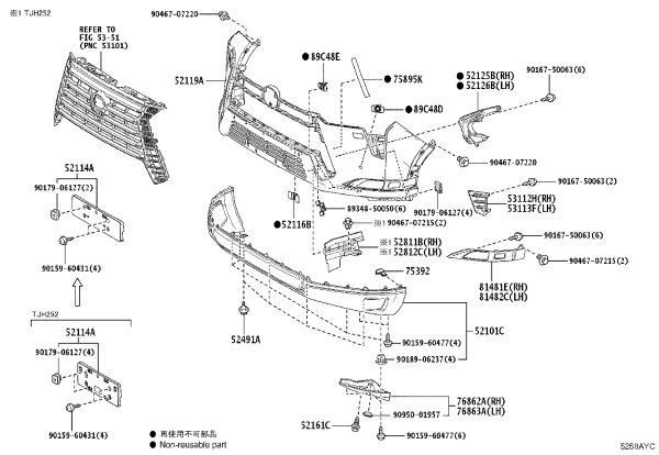 Front Bumper Sub-Assembly 52101-60420 for Lexus GX550