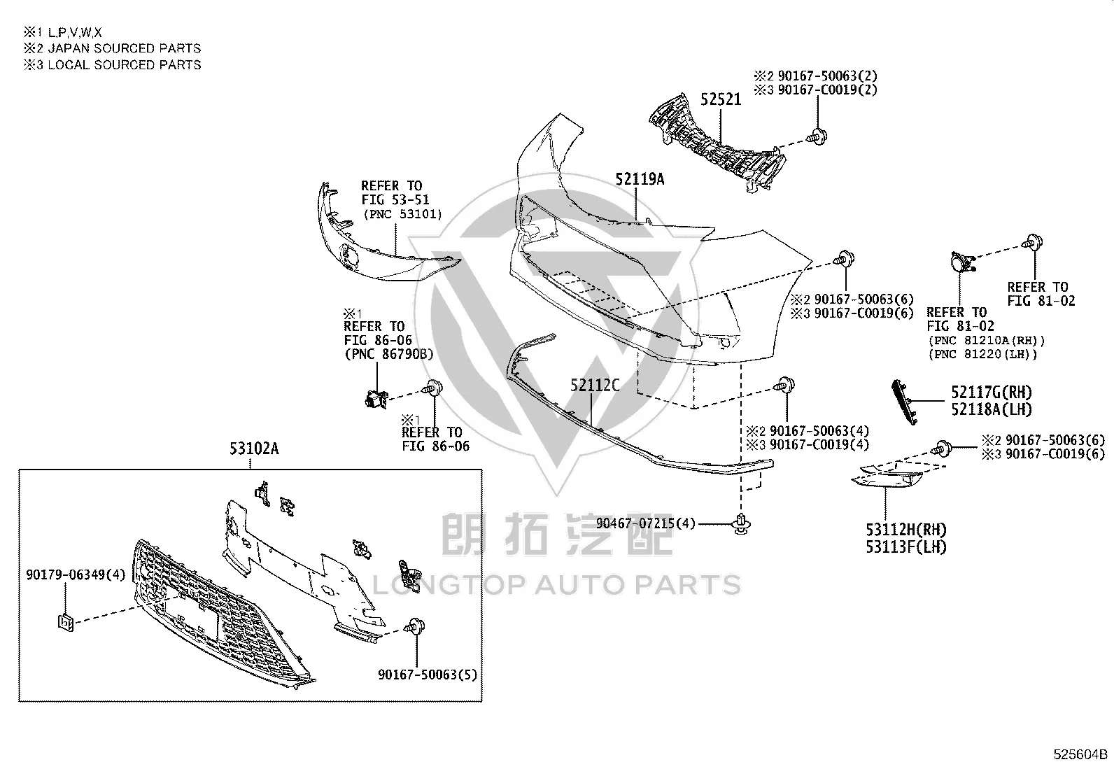Front Bumper Grille 53102-08190 for Toyota Granvia