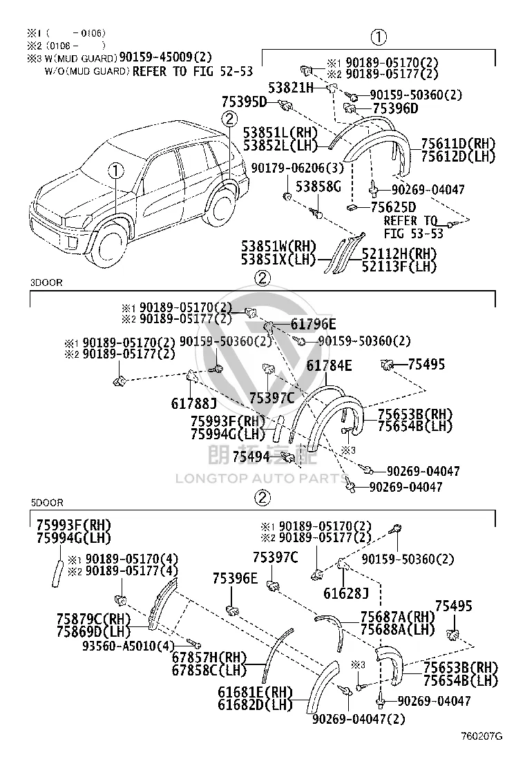 Front Wheel Arch Molding 52112-42050 for Toyota RAV4