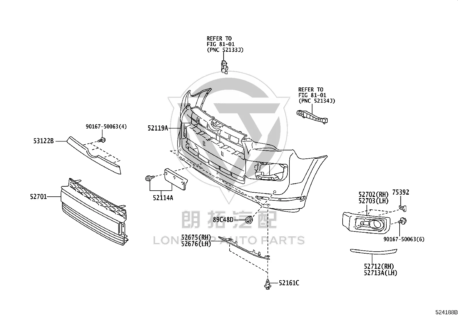 Front Bumper Molding 52701-35030 for Toyota 4RUNNER
