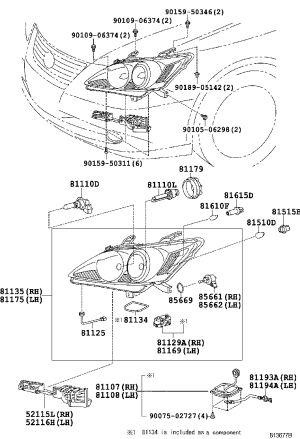 Headlight Assembly Right 81145-33691 for Lexus ES