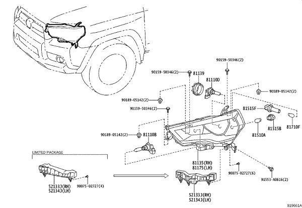 Front Headlamp Decorative Cover 81135-24160 for Toyota 4RUNNER