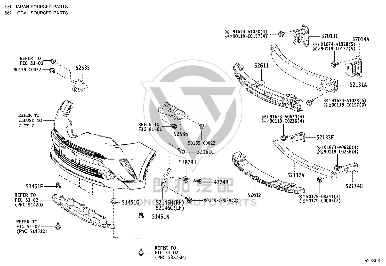 Right Support Bar of Front Bumper 52145-F4050 for Toyota IZOA