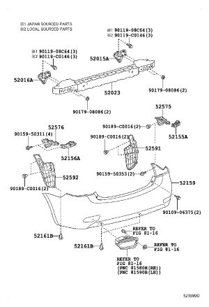 Rear Bumper Skin 52159-0D982 for Toyota Vios